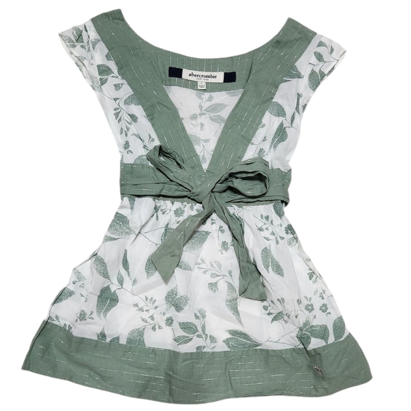 Abercrombie & Fitch Tops - Abercrombie Vintage Green Leaf Babydoll Tie Top With Silver Details